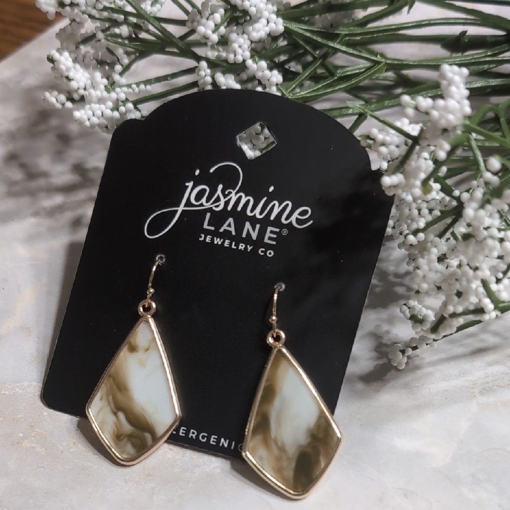 NEW! Jasmine Lane Goldtone Marble Dangle Earrings Hypoallergenic NEW!